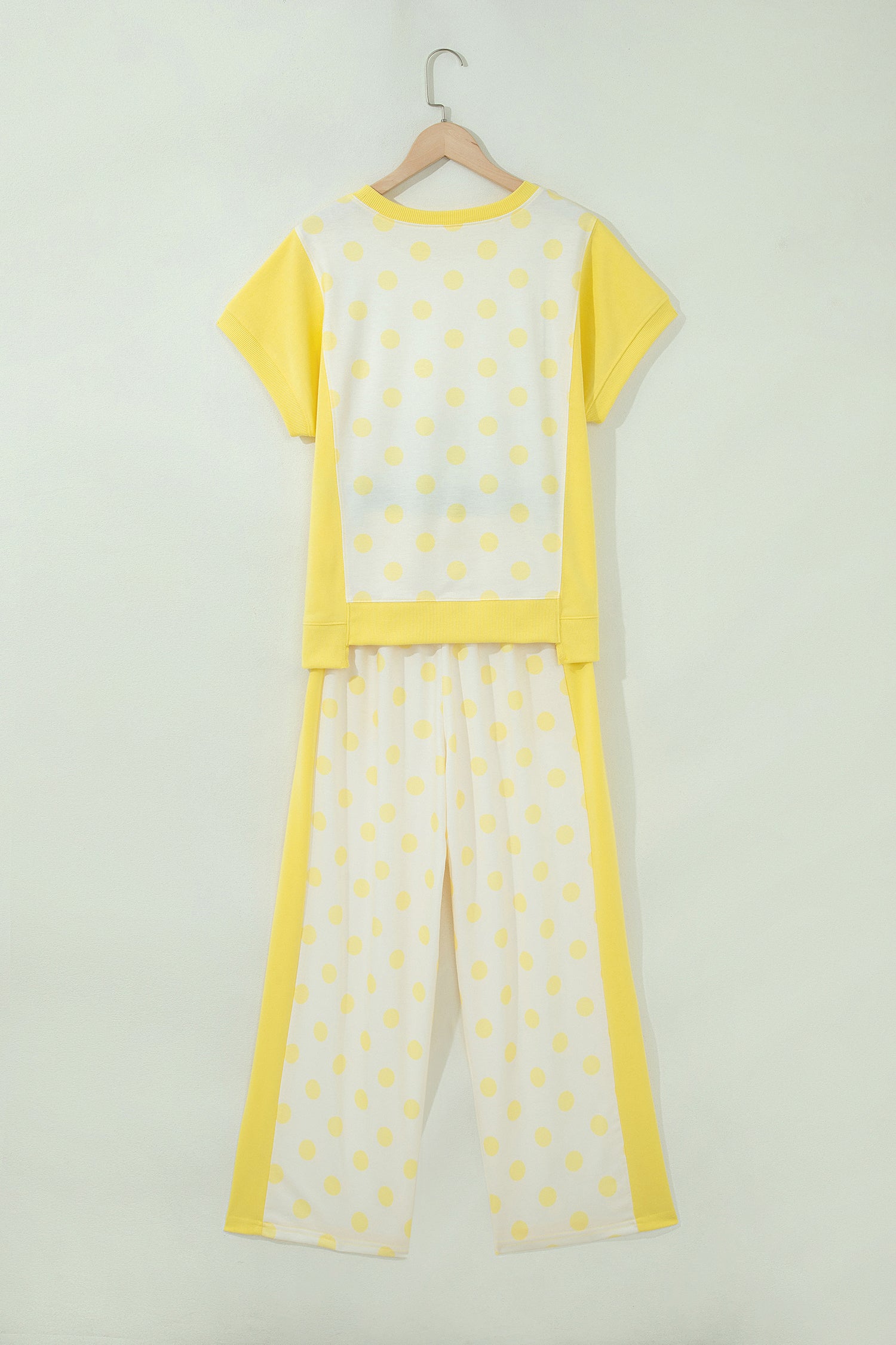Sky Blue Color Block Patchwork Polka Dot Wide Leg Pant Set