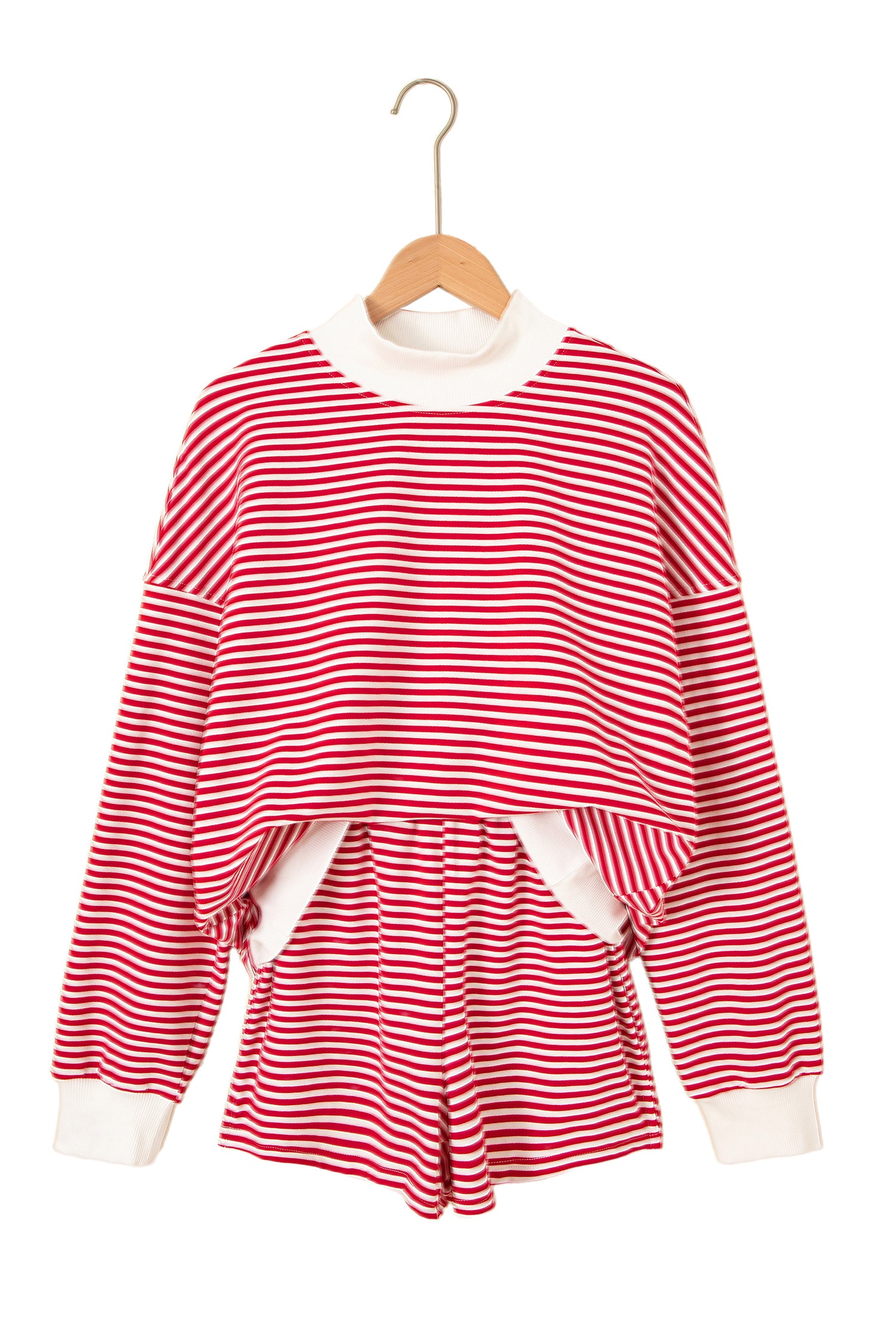 Pink Stripe Oversize Mock Neck Sweatshirt and Shorts Set