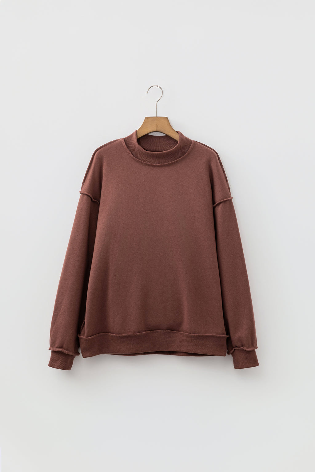 Coffee Oversize Drop Shoulder Reversible Mock Neck Sweatshirt