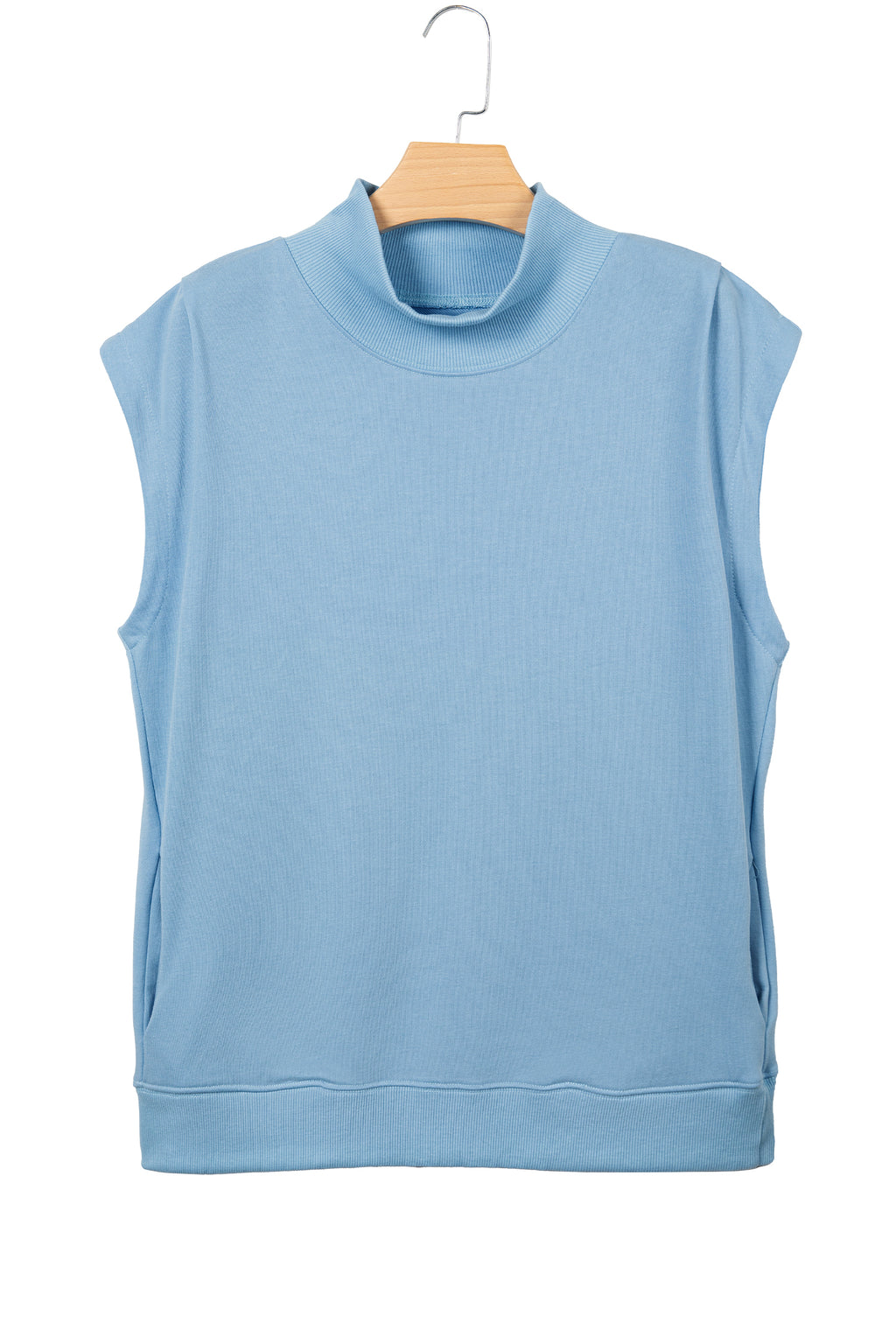 Yellow Solid Color High Neck Cap Sleeve Loose Top