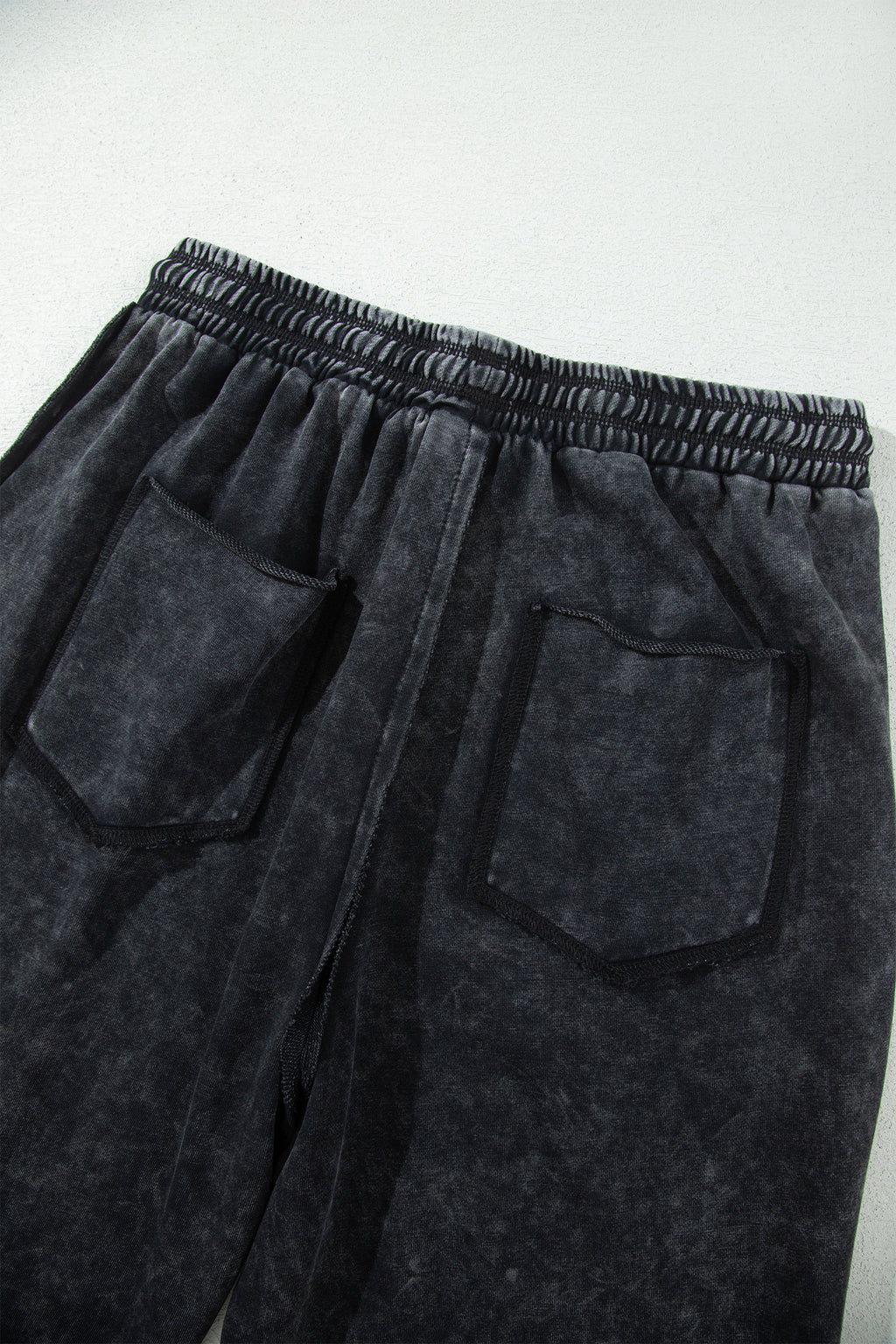 Black Mineral Wash Raw Seam Drawstring Elastic Waist Barrel Pants