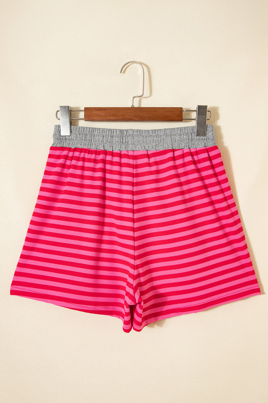 Rose Stripe Contrast Elastic Waist Casual Ribbed Shorts