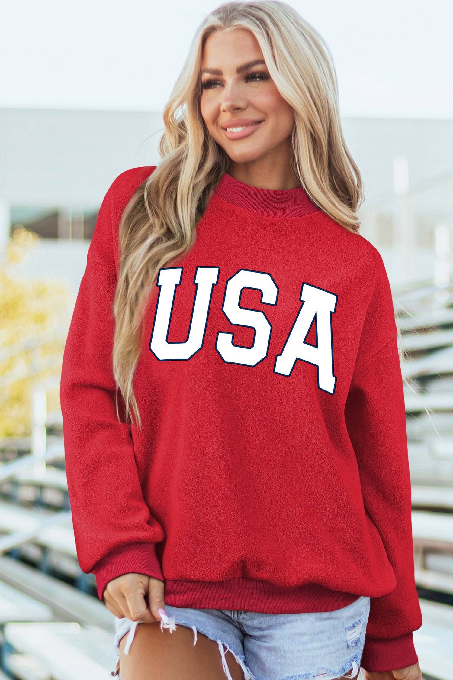 Racing Red American Flag/ USA Double Side Print Reversible Mock Neck Sweatshirt