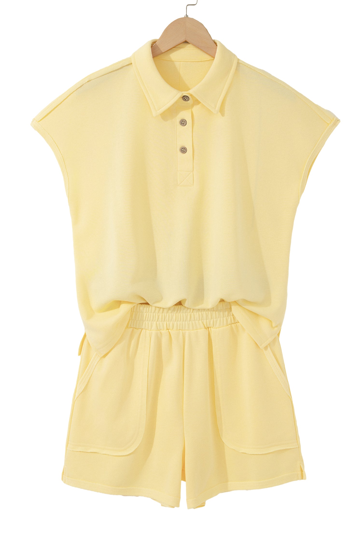Mist Blue Loose Polo Tee Elastic Waist 2pcs Short Set