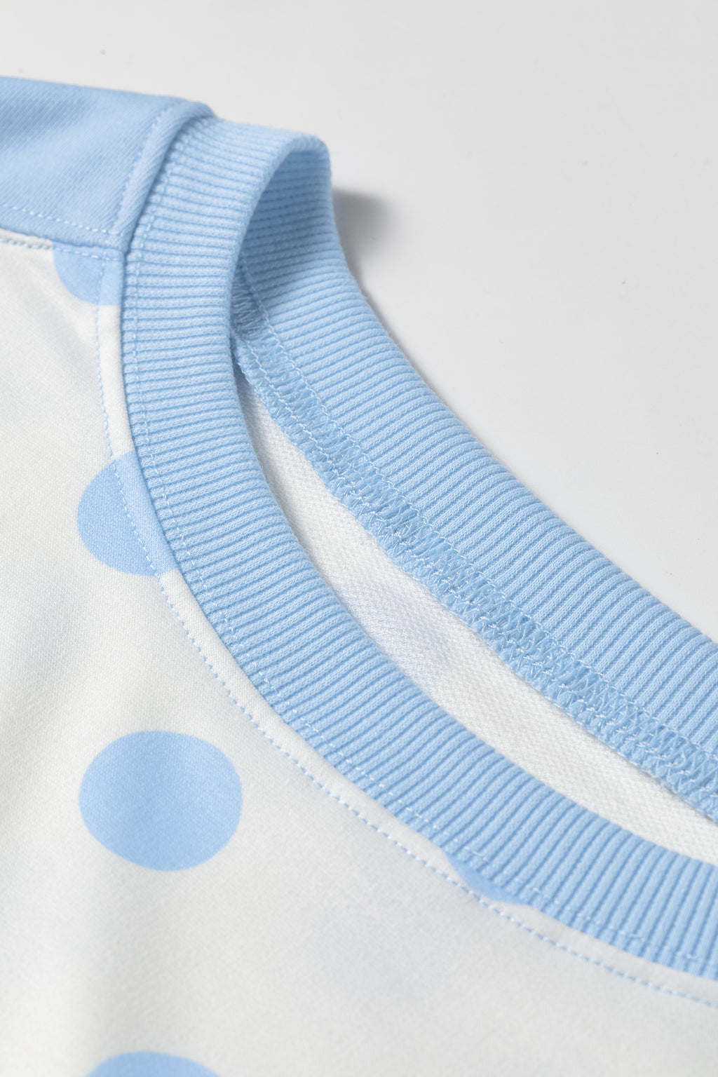 Sky Blue Color Block Patchwork Polka Dot Wide Leg Pant Set