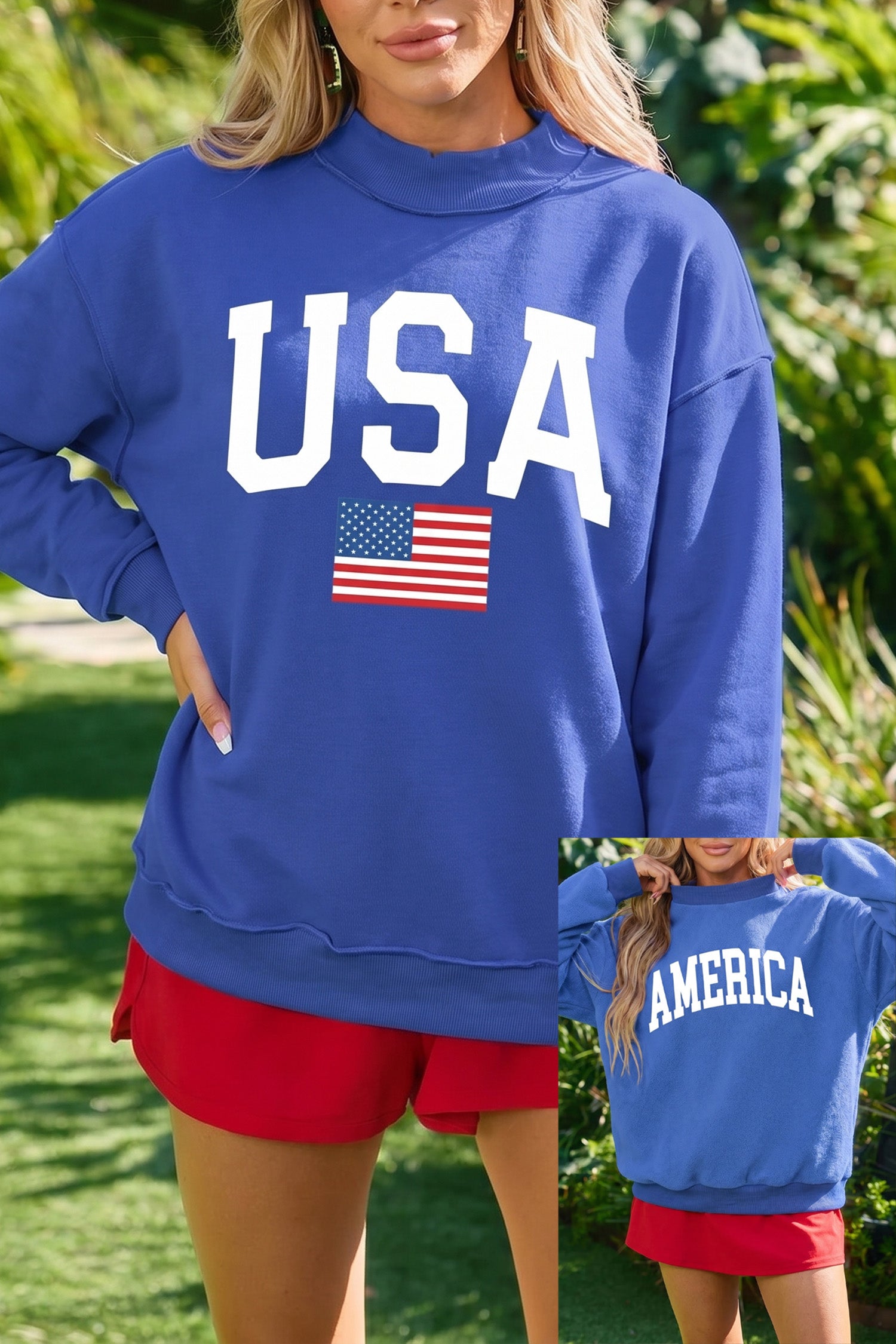 Light Grey Mock Neck Reversible USA/America Graphic Sweatshirt