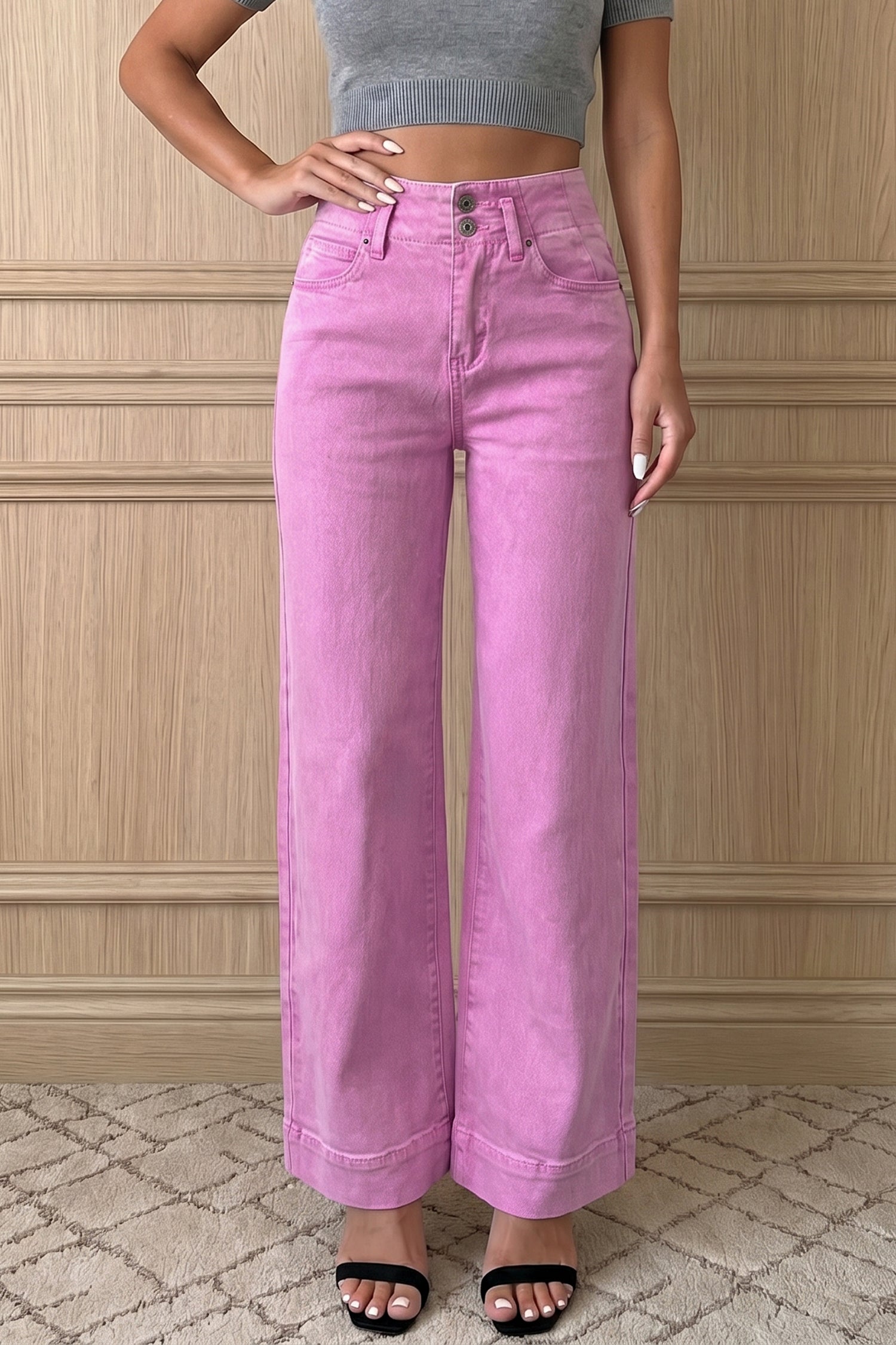 White 2-Button High Waist Wide Leg Jeans