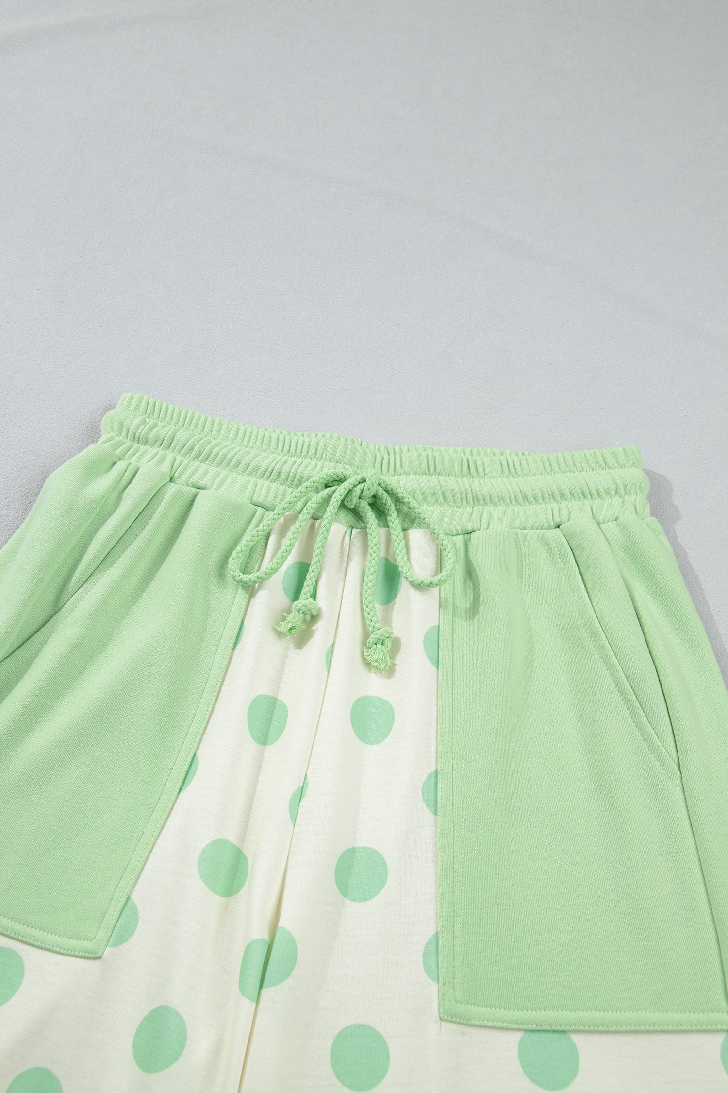 Sky Blue Color Block Patchwork Polka Dot Wide Leg Pant Set