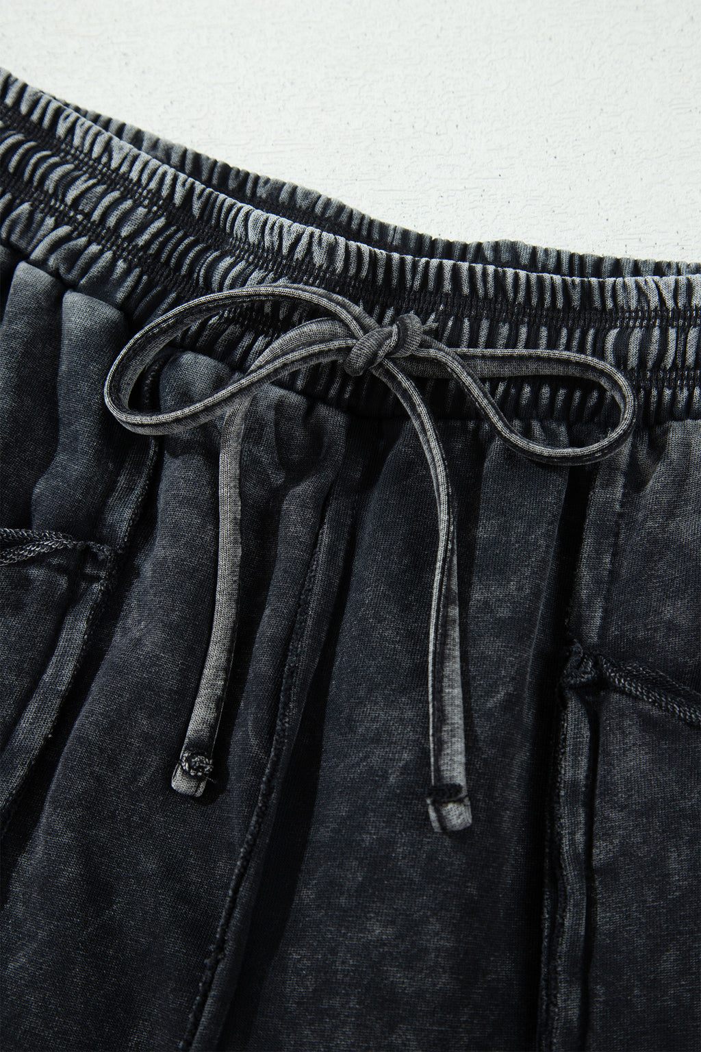 Black Mineral Wash Raw Seam Drawstring Elastic Waist Barrel Pants